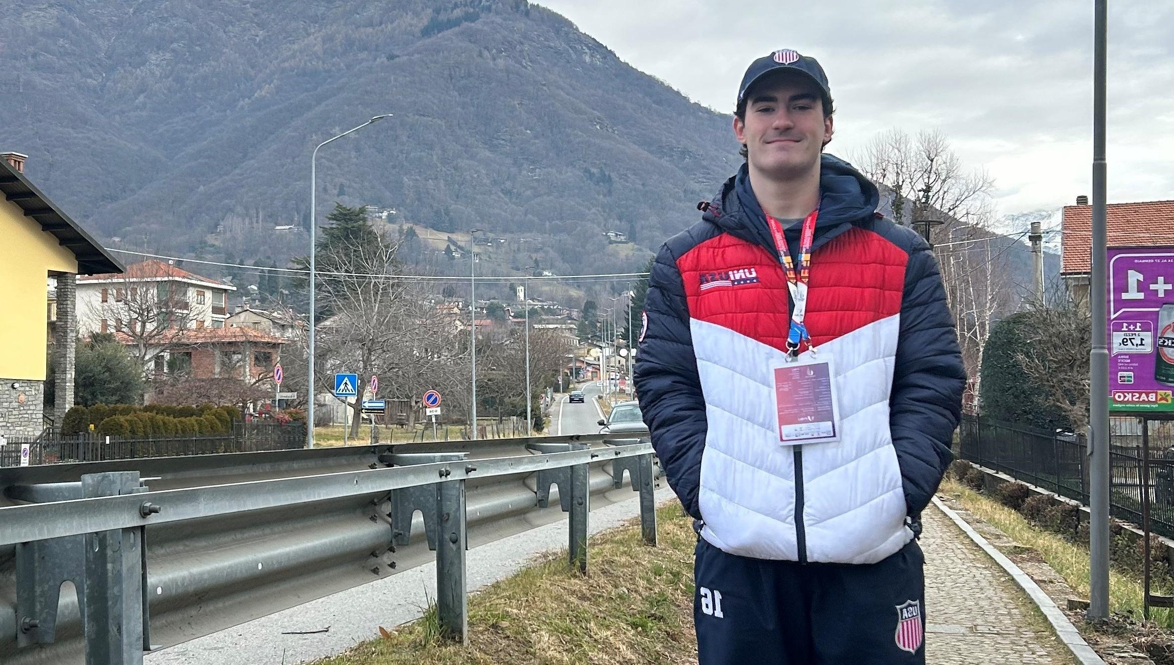 Photo of Max Wagener, of Maryville M1 Hockey, in Italy.